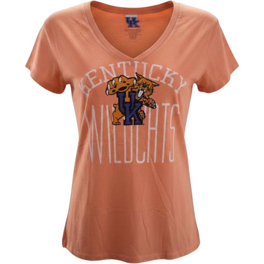 GFā Sports Kentucky Wildcats Womens Coral V-Neck Graphic Tee Shirt Med NEW